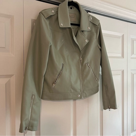 BlankNYC Sage Green Faux Leather Moto Style Jacket, Size M - Picture 2 of 5